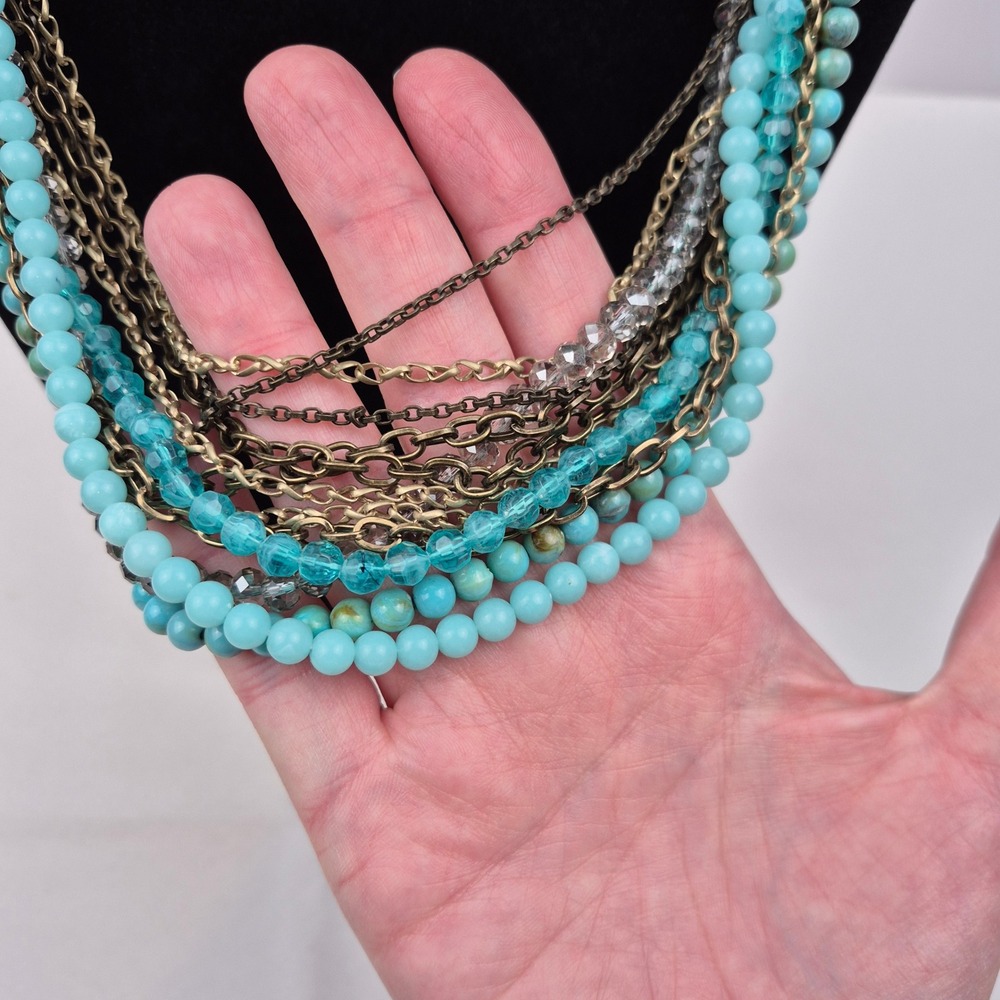 Ann Taylor Loft 20" Multi-Strand‎ Beaded Necklace Beachy Blue Coastal Vibes Boho - Picture 3 of 12